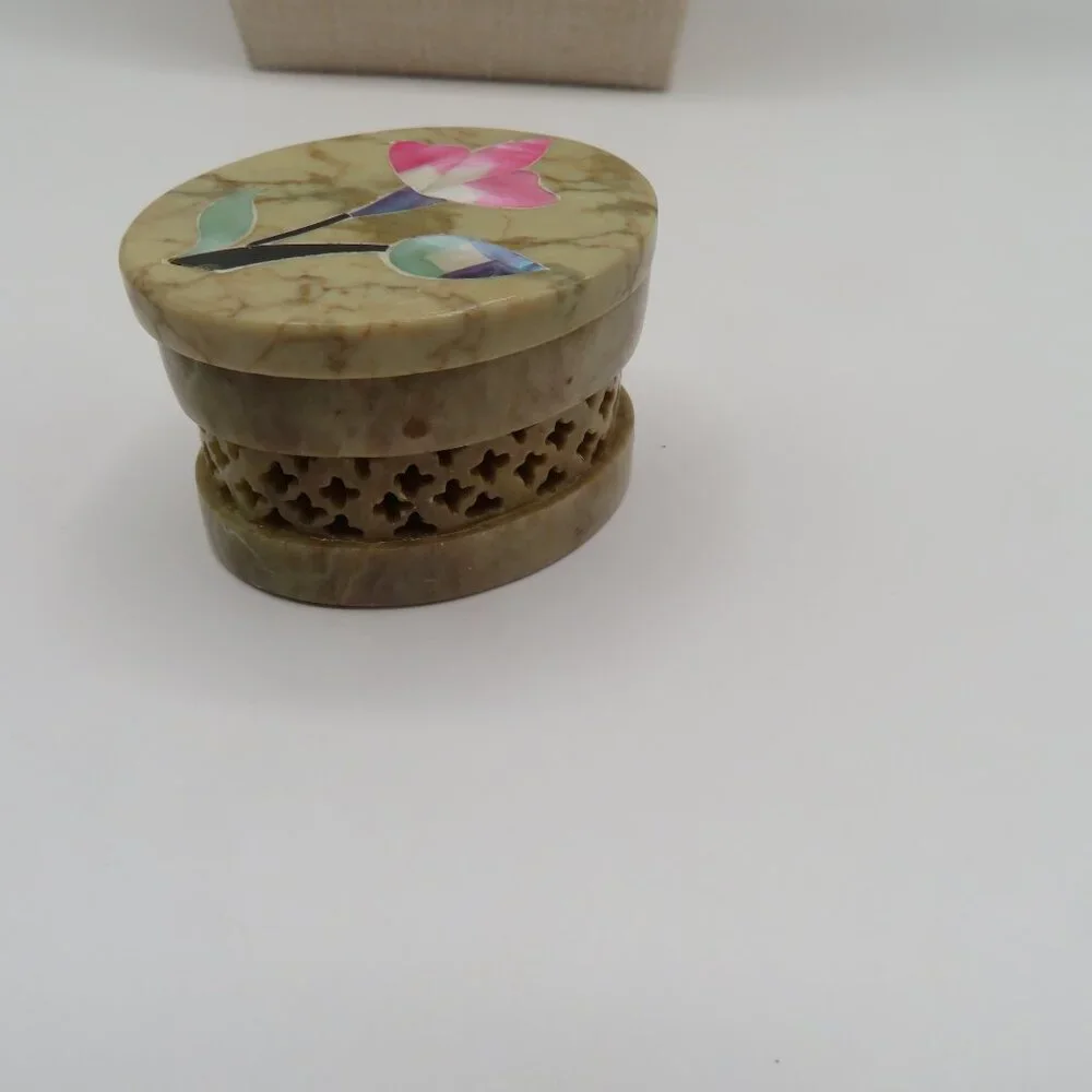 Soapstone Mother Of Pearl Trinket Box